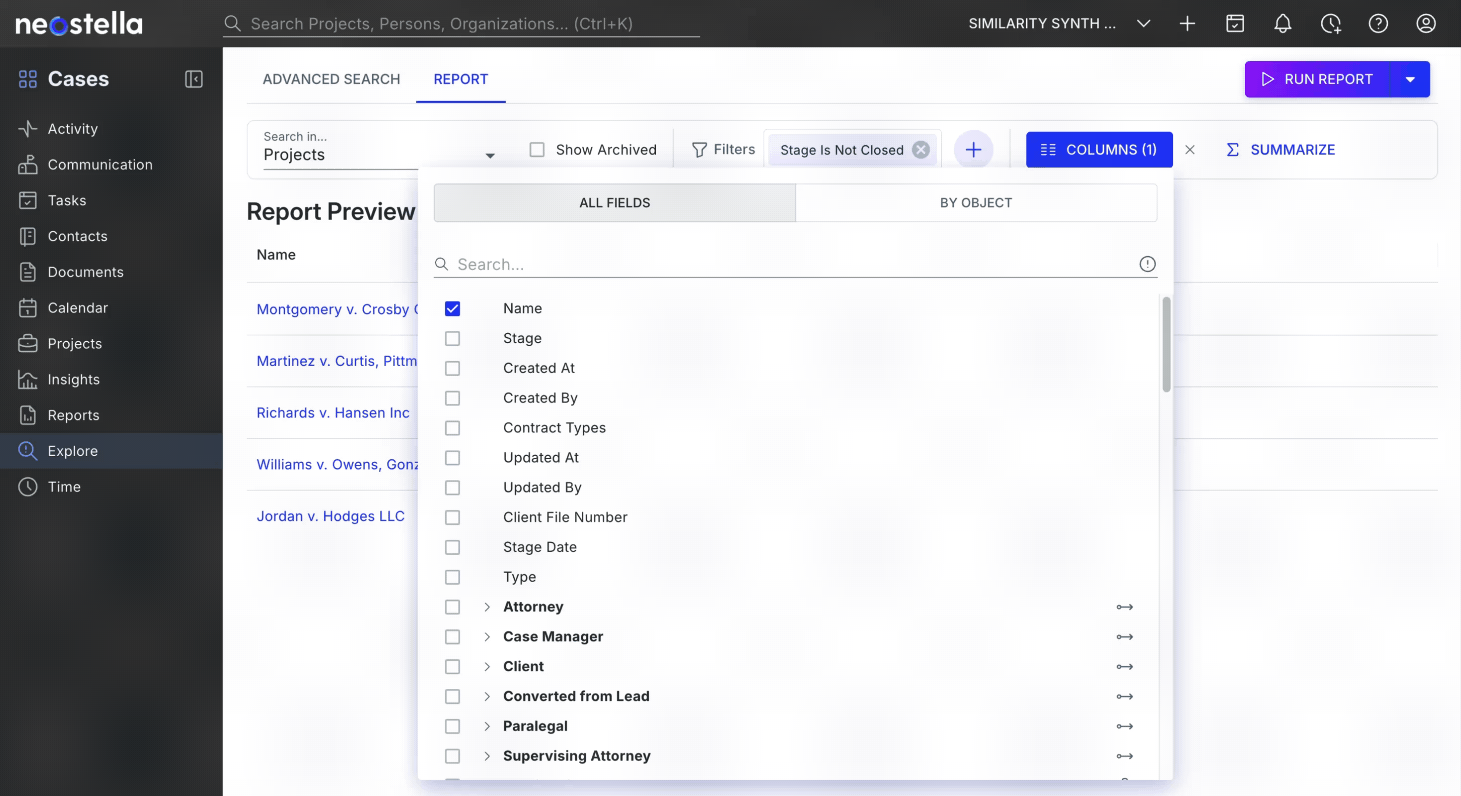 Reports - Columns Search - Field Example.gif